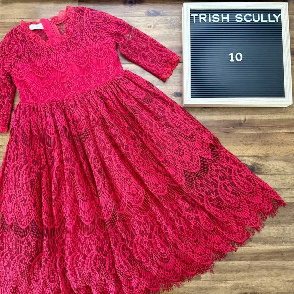 Trish Scully Girls Red Crimson Eyelash Lace Bella Rafaela Dress 10 Vintage